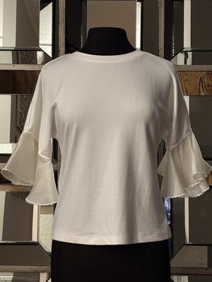 ALEXIS White S/S Pullover Top With Silk Trimmed Sleeves Size S