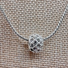 Vintage Y2K Silver Tone Clear Rhinestone Ball Pendant Necklace Statement Jewelry
