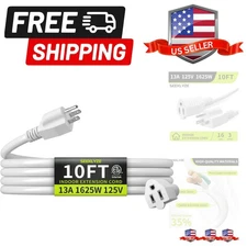 16/3 White Extension Cord 10 FT, Indoor Extension Cord for Laptops, Coffee Ma...