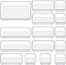15 Piece Clear Drawer Organizer Set 4 Size Plastic Storage Bins for Desk Kitchen