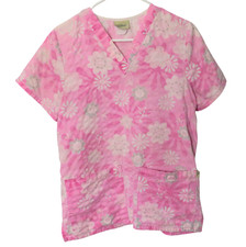 Tafford Scub Top Women Pink Small Floral Pattern  Large Pockets Comfortable Fit