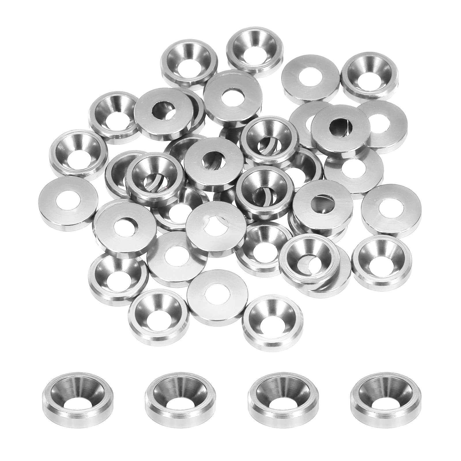 MECCANIXITY M3 Cone Cup Countersunk Washers,Hole Dia 3.1mm/0.12 M3, Silver