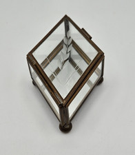 Vintage Leaded Glass Trinket Jewelry Box Diamond Shaped Mirror Etched Mexico