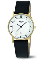 Boccia Titanium 3296-03 Damenuhr Lederarmband Schwarz