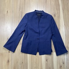 Banana Republic Long and Lean Navy Blue Wool Blazer Stand Collar Size 8 Pockets