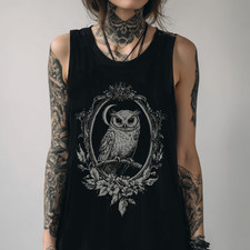 Cottagecore Owl Tank Top, Forestcore Goth Shirt, Emo Witchy Whimsigoth Top