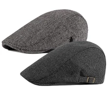 2 Pack Men's Cotton Flat Cap Ivy Gatsby Newsboy Hat Cabbie Driving Beret