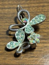 Vintage RHINESTONE hair barrette...nice design and light green colored