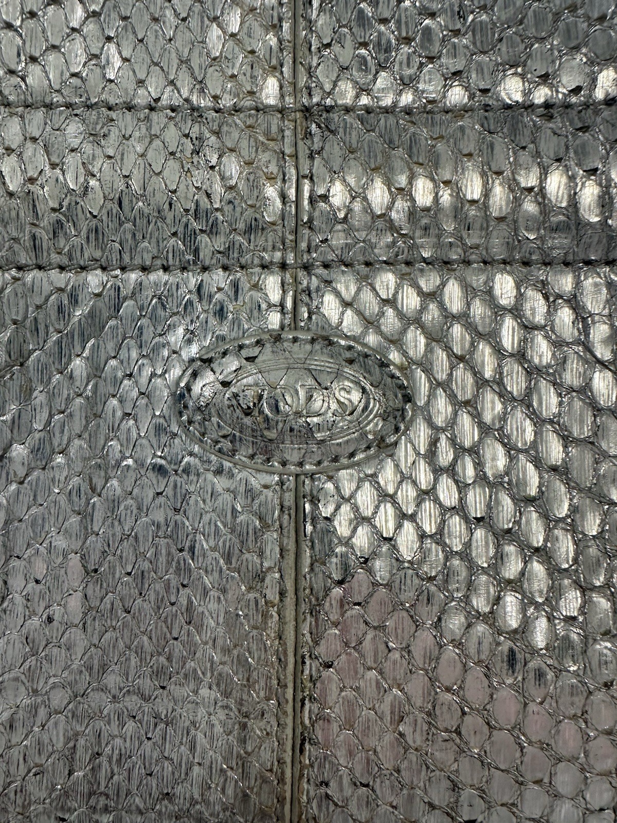 Tod’s Silver Color Metallic Python Leather Handba… - image 3