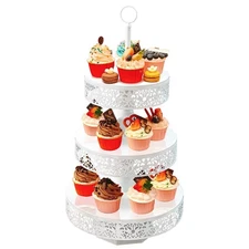 White Cupcake Stand - Tiered Dessert Table Display Set 3 Tier Metal White Ser...