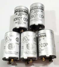 Lot of 5 Sylvania FS-4 Fluorescent Lamp Starters 40 Watt Aluminum FS4 Robot Cop