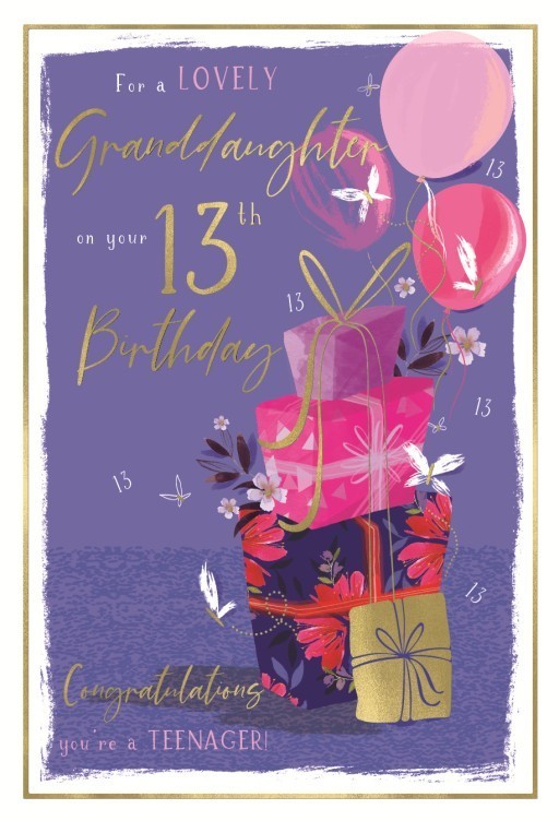 Birthday Card GRANDDAUGHTER 13th 13. *Nine Inch Foiled Card, Paper pages inside*