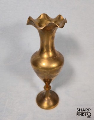 Landmark Designs Brass Vase 10in Scalloped Rim Handcrafted Burlingame CA India
