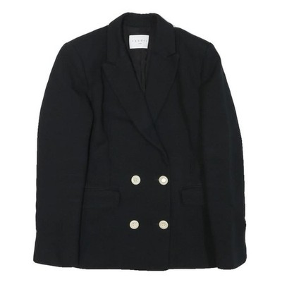 SANDRO Damen Woll-Mix Doppelreihig Blazer Jacke Schwarz XS Unifarben Knöpfe