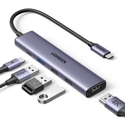 UGREEN USB C Hub 5 in 1 Multiport Adapter 4K HDMI, 100W 0.65 feet, grey