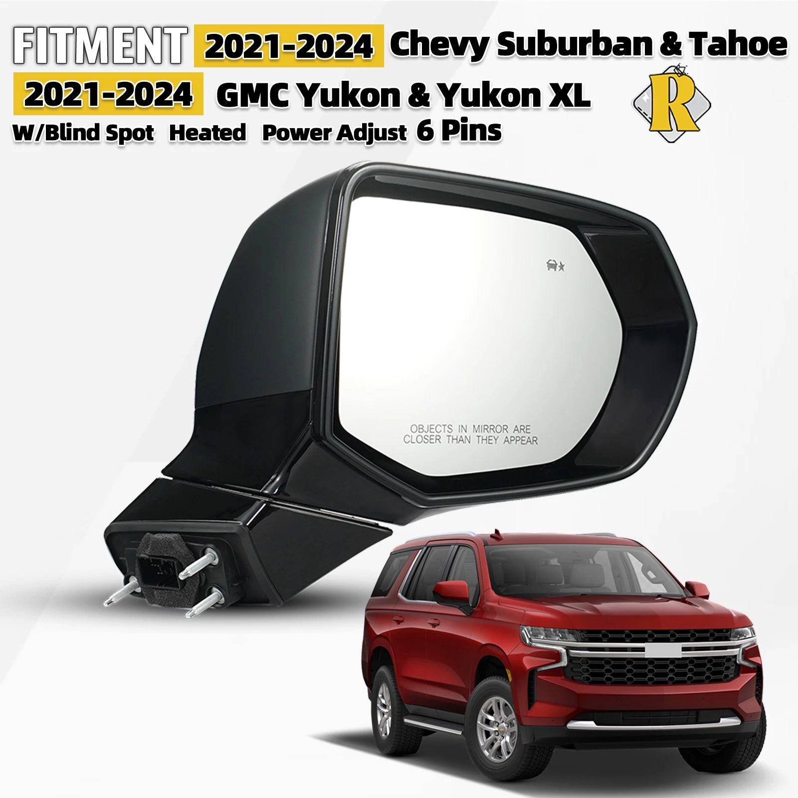 Side Mirror For 2021-2024 Chevy Suburban Tahoe GMC Yukon Right W/Blind Spot 6Pin