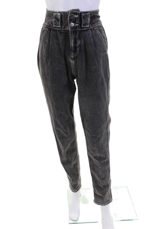One Teaspoon Womens Cotton Pleated Waist Double Button Jeans Black Size 22