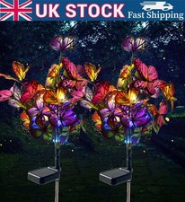 2Pcs Solar Butterflies Flower Lights Outdoor Garden Stake LED Pathway Lawn Decor