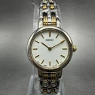 Seiko Watch Women 21mm White Dial Two Tone Round 1N00-1E09 New Battery ABR