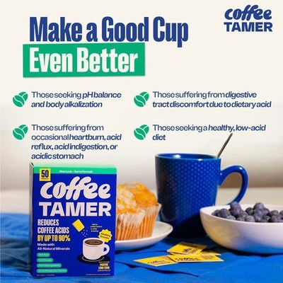 Coffee Tamer Acid Reducer   50 Packets   Transforms Regular to Low...