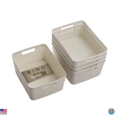 Woven Plastic Storage Baskets, Small 5-Pack, Natural, Stylish Home Organization