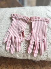 VTG Girls  Pink  White Striped Ruffle Stretch Easter/Flower Girl Gloves Age 5-7