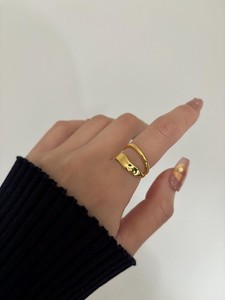 Authentic 18K Gold Plated S925 Sterling Silver Irregular Double Layers Adjustable Rings