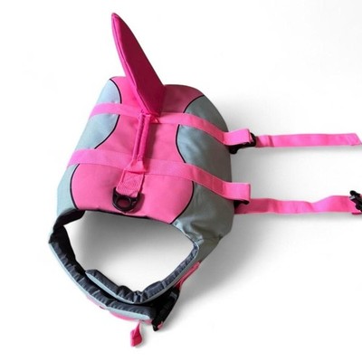 Shark Fin Dog Life Jacket Pink Gray Adjustable Pet Flotation Vest L