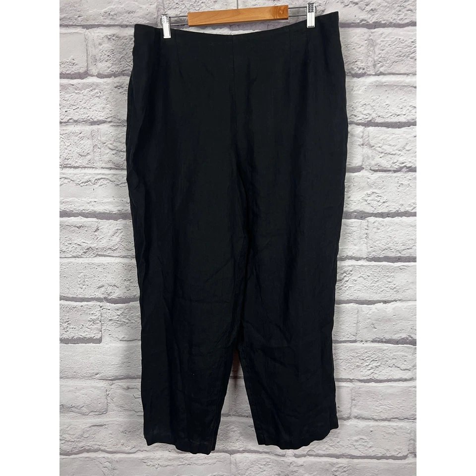 Eileen Fisher Womens 1X Black Irish Linen Minimalist Coastal Grandma Ankle Pants - Image 3 of 4