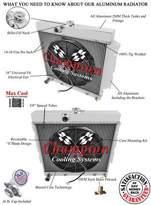 Atom Champion 4 Row Radiator 22'' Core W/ 16'' Fan for 1963 - 1967 Plymouth Fury