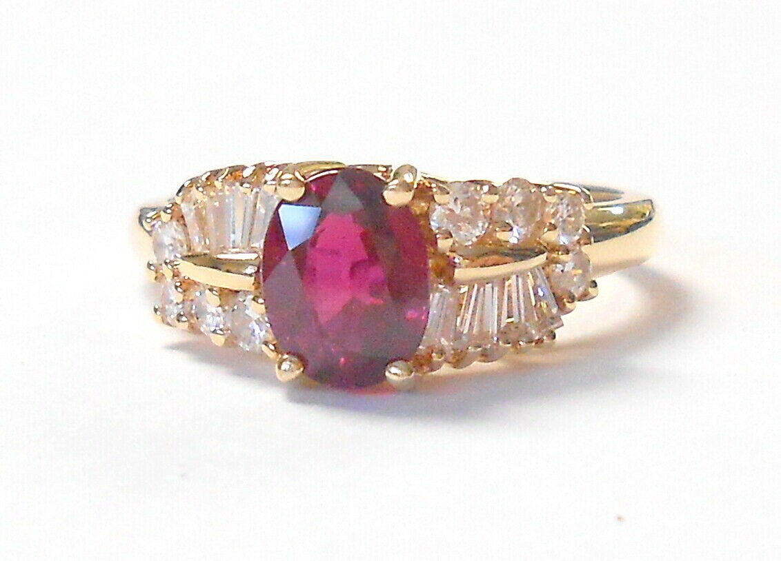 Beautiful 7x5 Ruby & Diamond Round Baguette 14K Y… - image 1