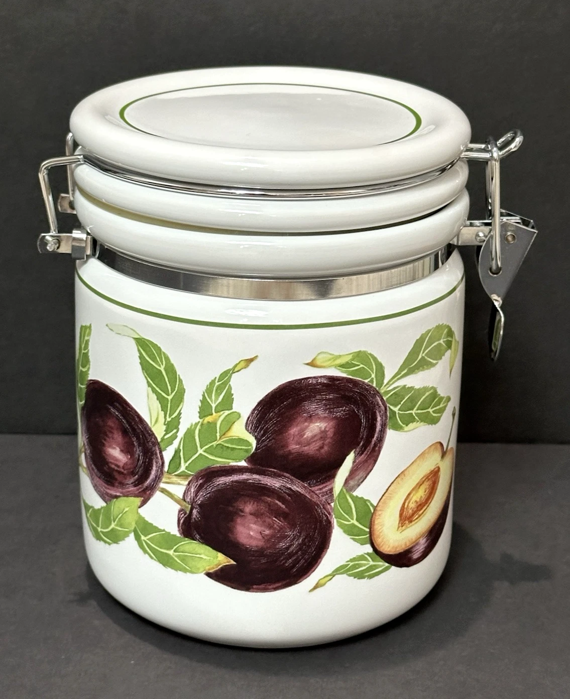 American Atelier Harvest Fruits Stoneware Medium Canister with Hinged Lid 6 7/8"