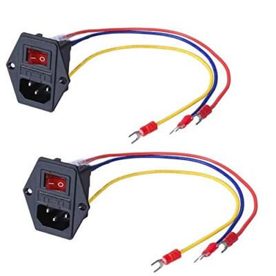 15A 250V Rocker Switch Power Socket Inlet Module Plug 5A Fuse Switch with 18 AWG