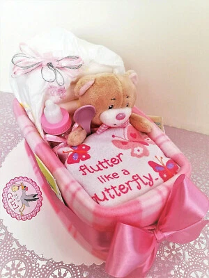 BABY-TRAUMLAND ♥ Bärchen im Windelbett ♥ Geschenk zur Taufe, Geburt o. Babyparty Mädchen
