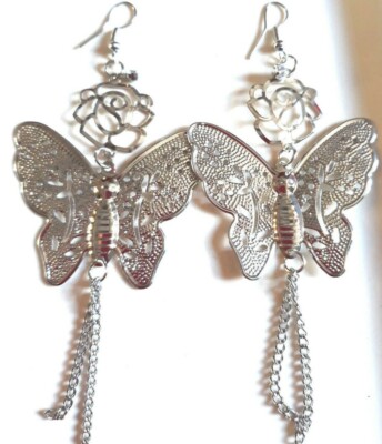 Boucles D'oreilles Papillons - Métal Argenté, Marron Et Doré - Sans Nickel - Neuf Avec étiquettes