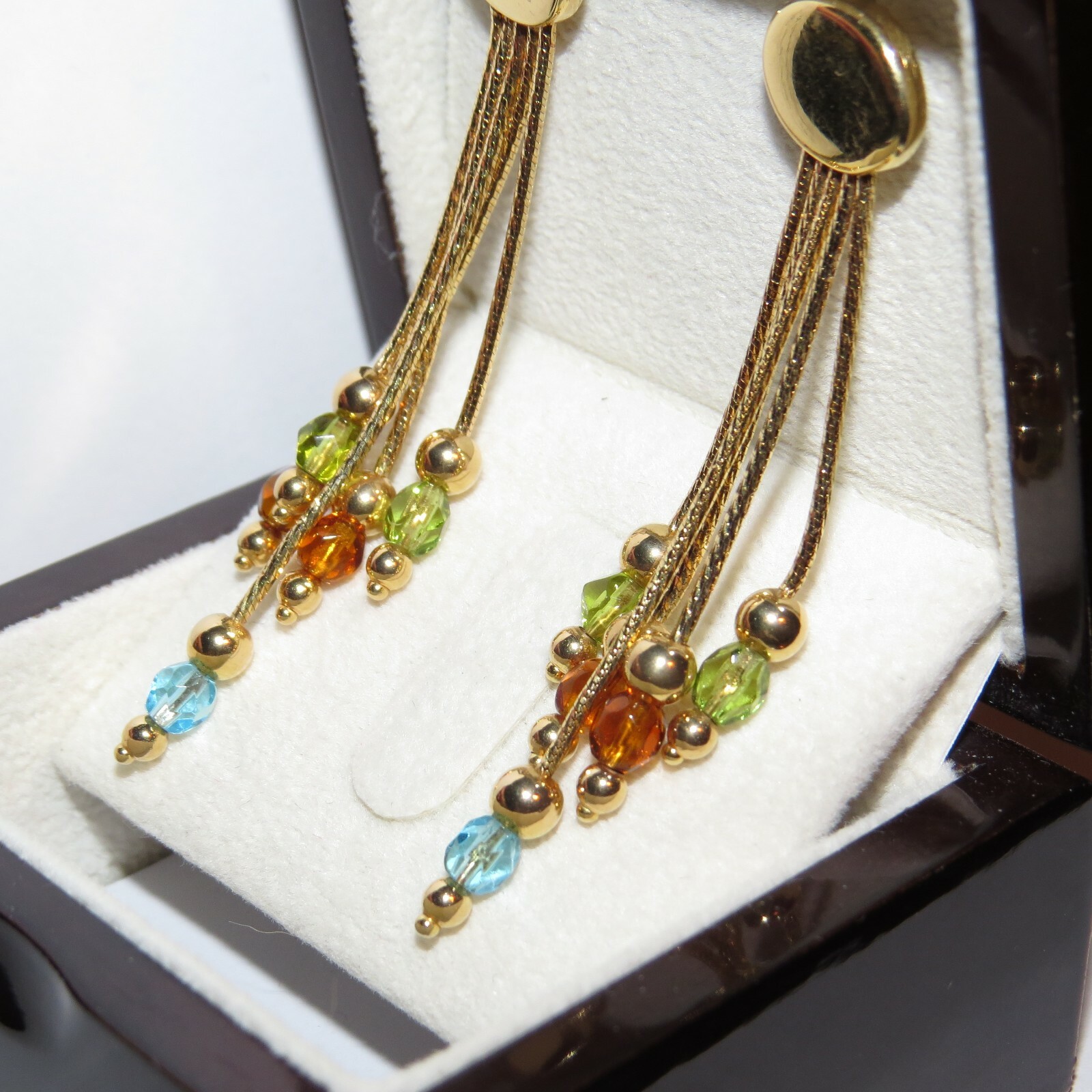 14k solid yellow Gold Gemstone dangle Earrings 10… - image 6