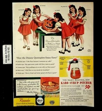 1939 Karo Syrup Pitcher Dionne Quints Vintage Print Ad 21687