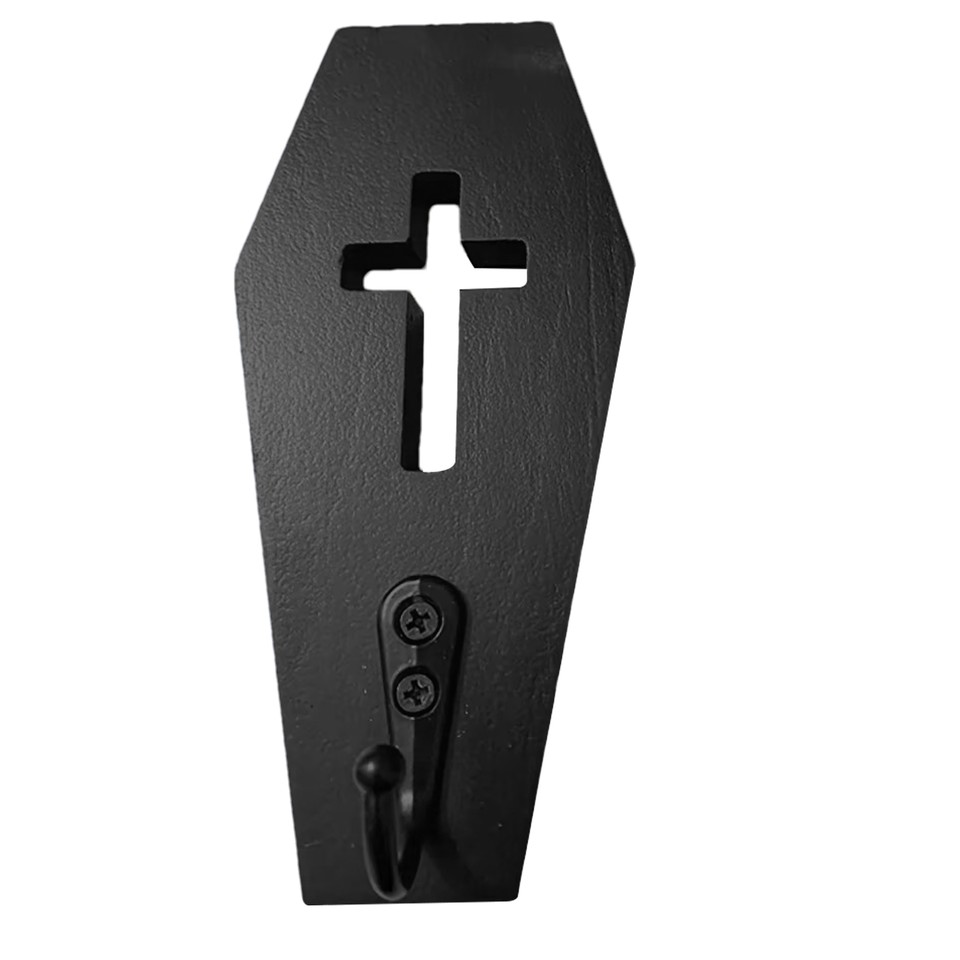 Halloween Coffin Wall Hanging Gothic Wall Towel Hooks Black Wooden Coat