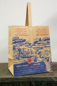 Vintage 1950s Picnic Beach Trash Bag Litter Bag paper sack NOS old car tote park
