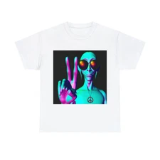 Alien T Shirt Psychedelic Space UFO Hippie Graphic Tee Extraterrestrial Rave