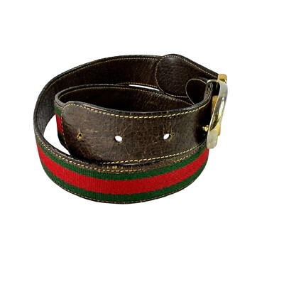 Genuine Vintage GUCCI Reversible Red Green Stripes Brown 