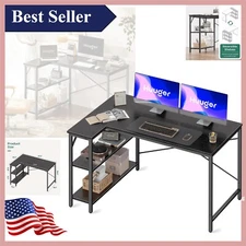 Elegant L-Shaped Study Desk with Reversible Shelves - Engineered Wood, Black