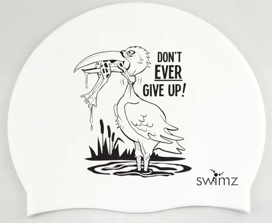 Swimz Don't Ever Give Up Silicone Swim Cap - One size fits most silicone swimmin