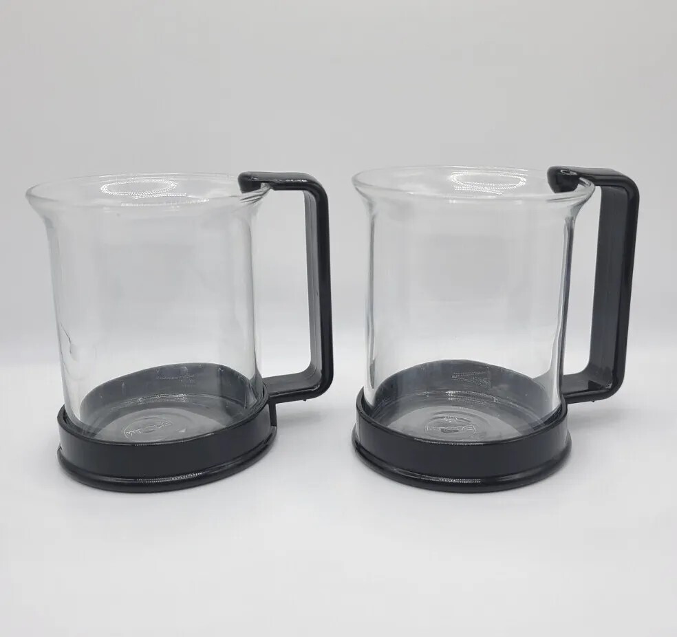 Vintage Bodum Espresso Cups (Set of 2) Black Handle Base 6oz Glass
