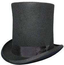 100% Wool Black Lincoln Stovepipe 8" High Top Hat Satin Lined 5 Sizes Sent Boxed