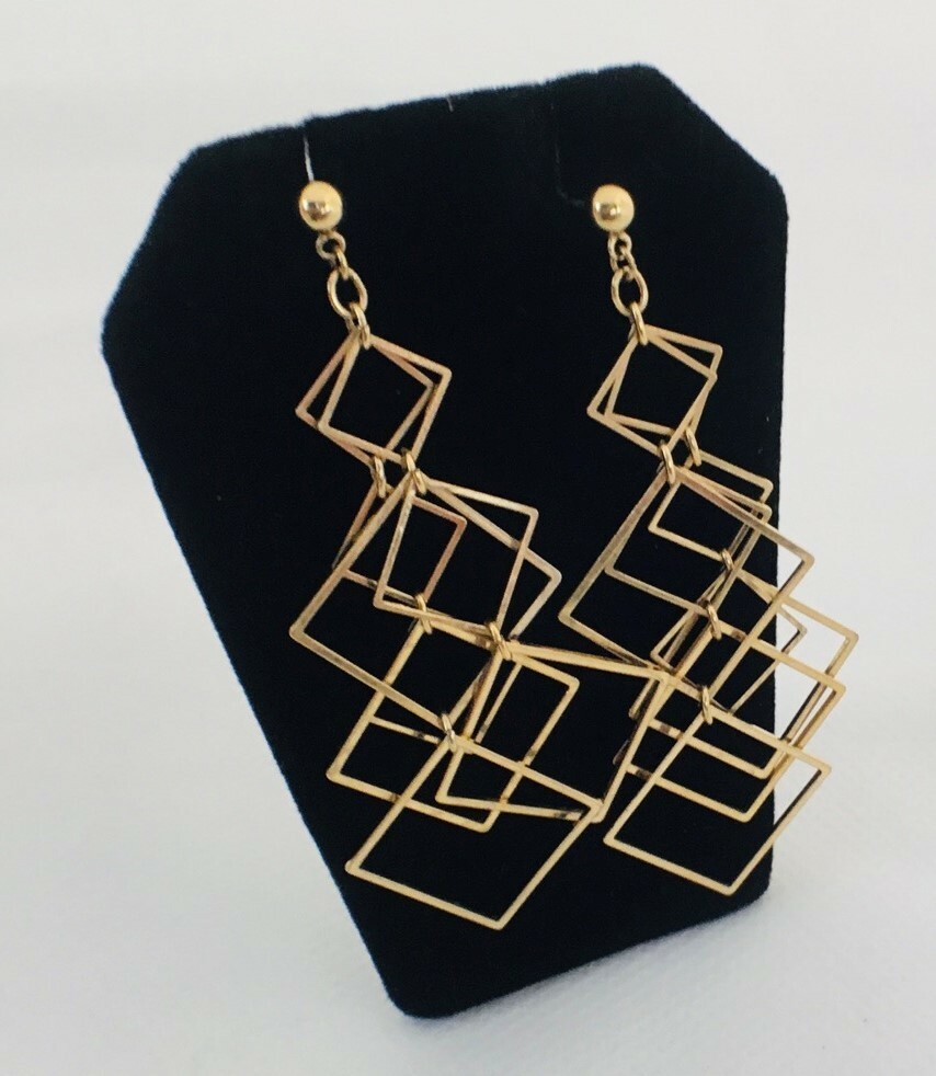 Vintage Interlocking Square Diamond Pattern Dangl… - image 2