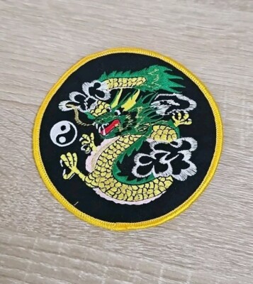Large Round Dragon Playing with a Yin Yang Pearl Patch Embroidered 4.5''