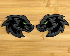 Wolf Badges Green eye Car Emblem Fender BADGES (2) Matte Black on Black, Racing