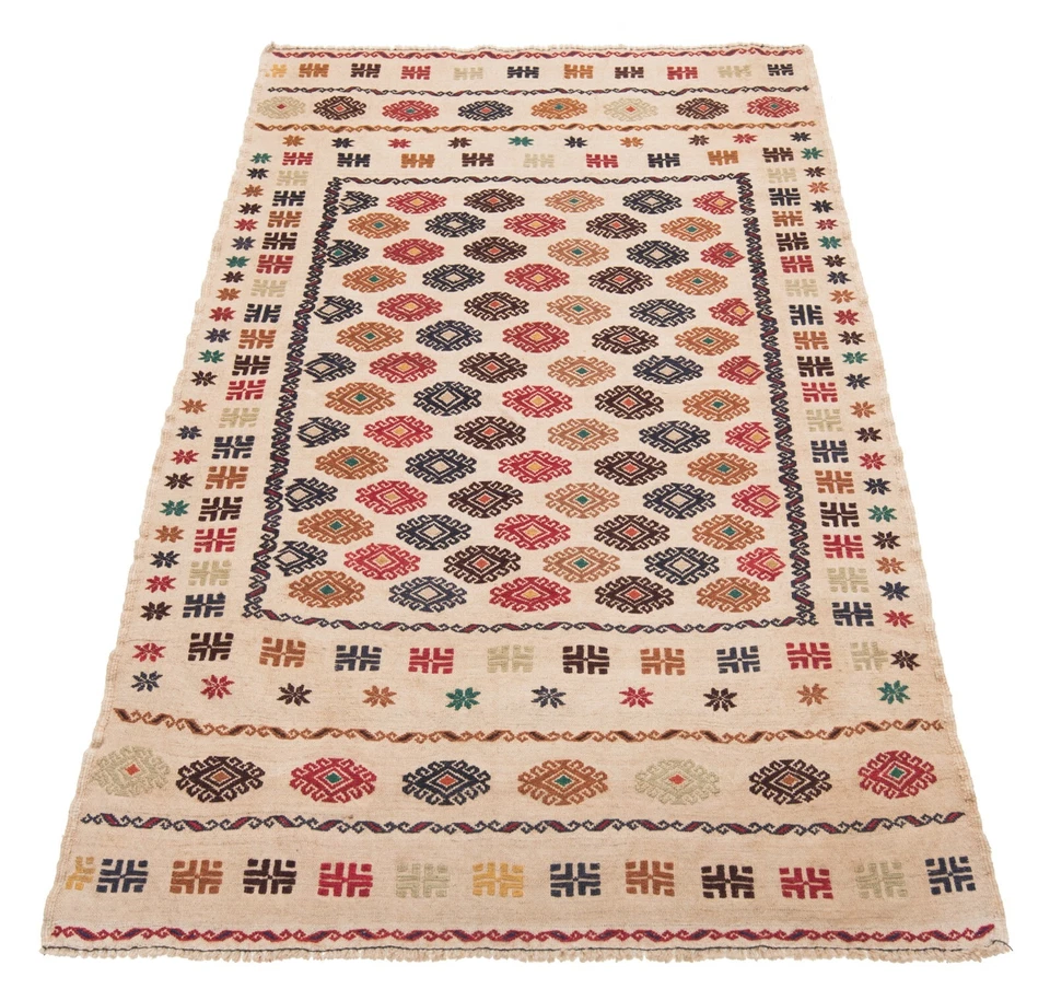 Kelim Sumach Handgewebter Orientteppich 190x110 cm-Nomadic,kilim,Soumak,Beige - Bild 4 von 4