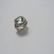 David Yurman Silver Ring /w Prasiolite Diamond, US 8.5, UK Q1/2